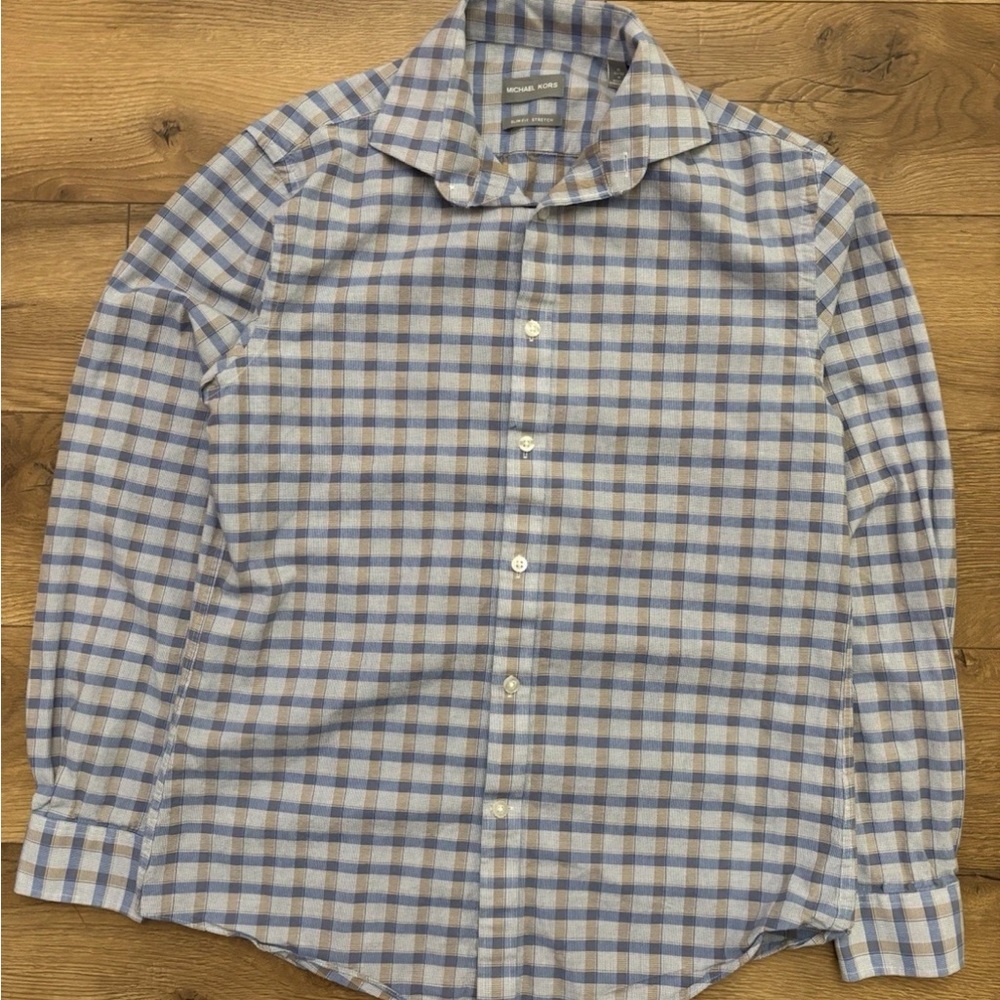 Michael Kors Blue and White Plaid Shirt